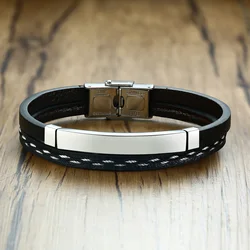 Echt lederen armbanden voor mannen vrouwen geschenken roestvrijstalen staaf gelaagde armband causale sieraden accessoires decor