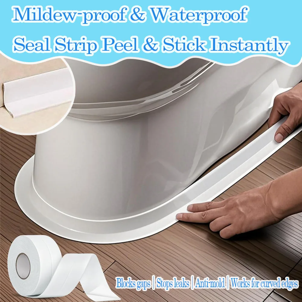 Self-Adhesive White Caulk Sealing Tape, 3.2 Meters Length, Waterproof Edge Trim for Kitchen Benchtops, Toilet and Bathtub Seam Sealing