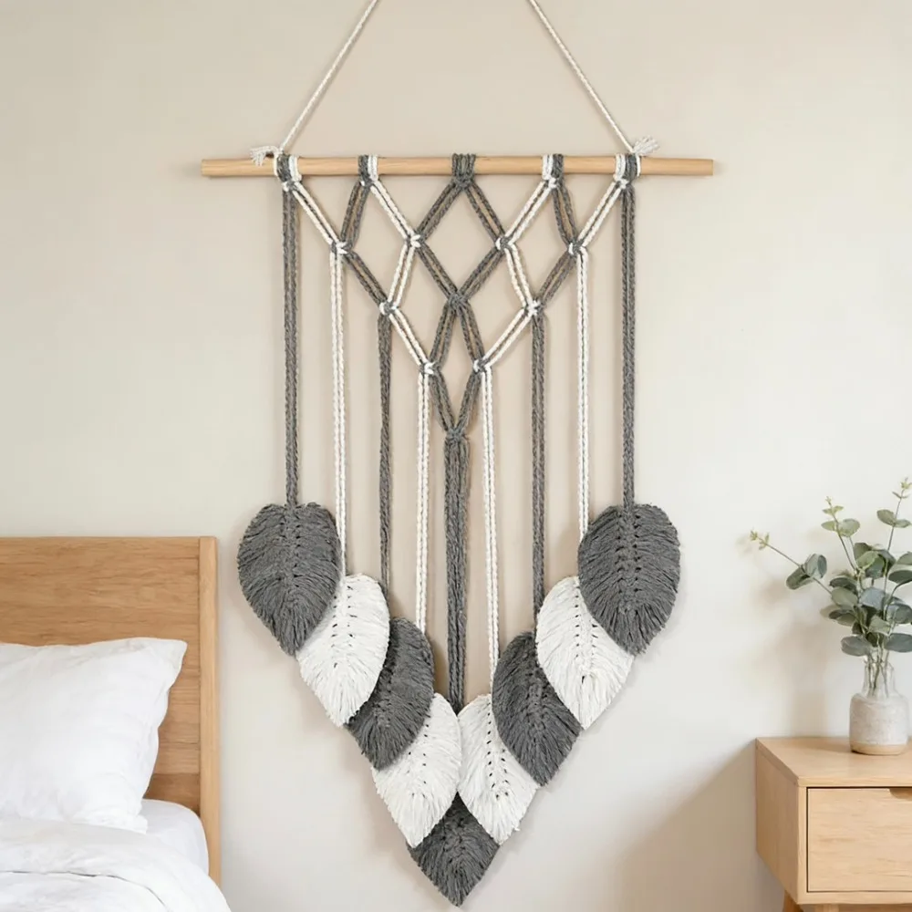 Tassel Leaf Bohemian Woven Tapestry Nordic Style Contrasting Color Wall Hanging Ornament Handmade Tassel Design