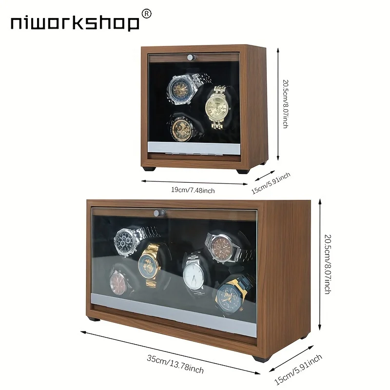 1pc Niworkshop Automatic Watch Winder,3/6 Slots Wooden Watch Storage Cases with Quite Motor ,LED Light ,Flexible Pillows For Men