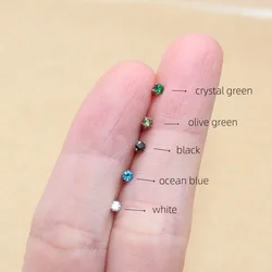 2PC Stainless Steel 2mm Colorful Green Crystal Zircons Stud Earrings For Men Women Delicate Fashion No Fade Allergy Free