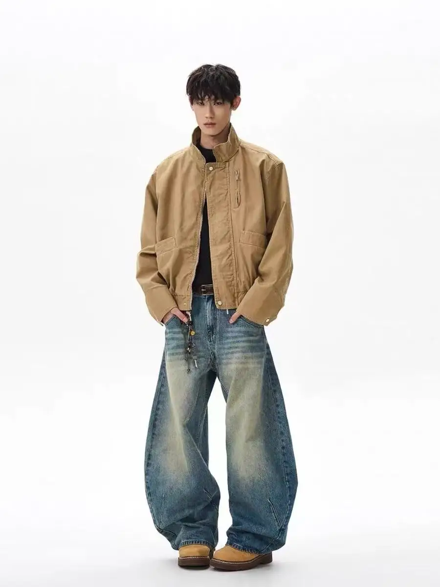 レトロアメリカンウェア 純綿スタンドカラーパイロットジャケット エクストリームボクシーバーンスタイル ワークウェアコート ユースファッション 春秋