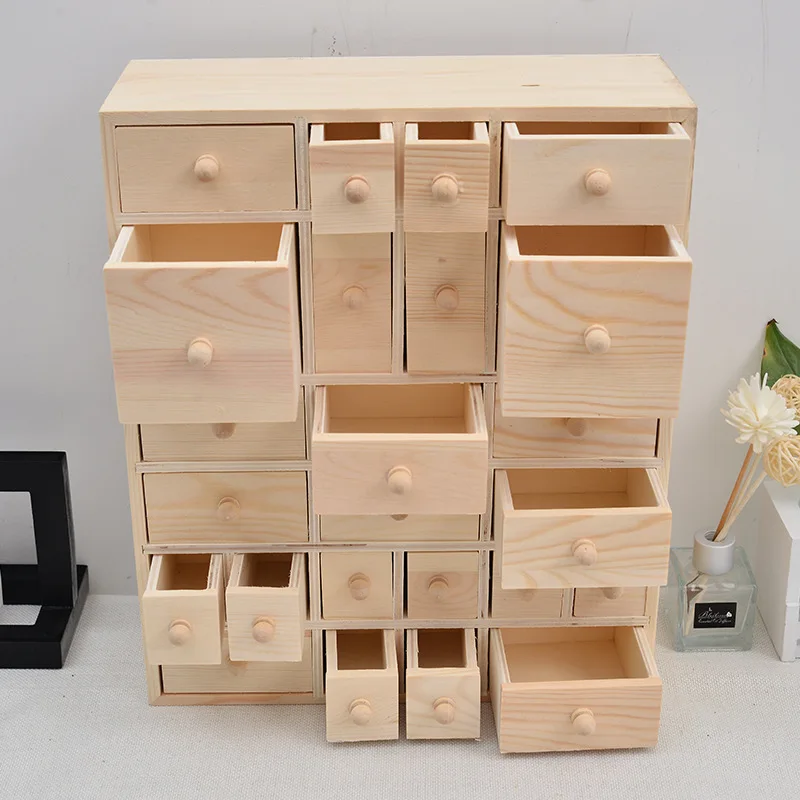 Multi drawer wooden box zakka retro wooden storage box multi-layer drawer jewelry storage cabinet desktop storage cabinet