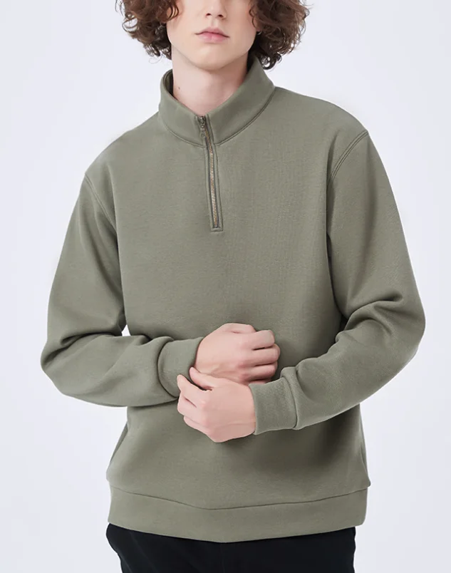 Jersey con media cremallera para hombre, sudadera de lana sin planchar, prendas de vestir de punto cálidas con cuello alto