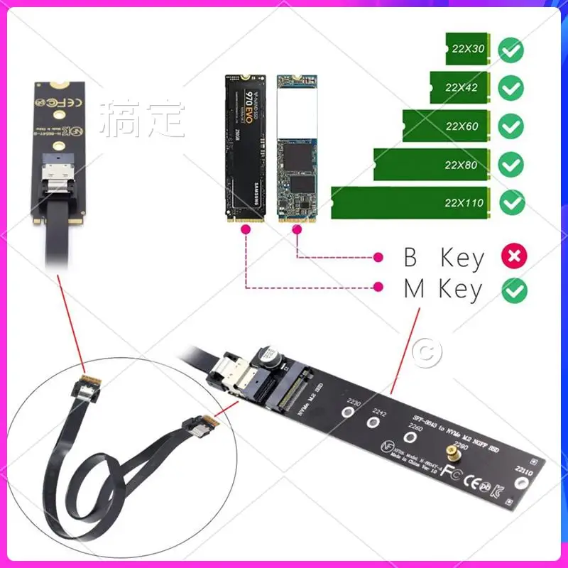 AP-NGFF M.2 NVME M-Key SSD Male To Female Extension Cable 40Cm With SFF-8654 Connector Adapter For Mainboard SSD 2280/22110