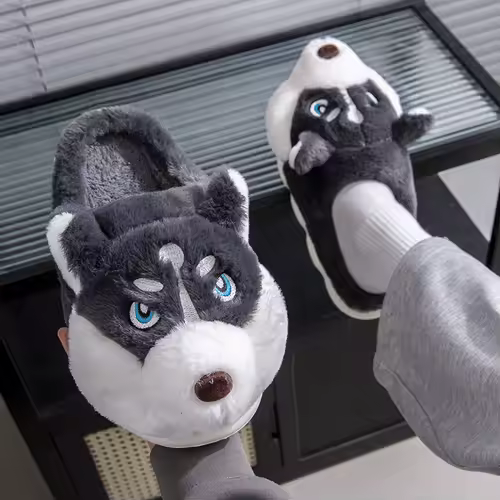 Plus Size 50 Indoor Fluffy Slippers For Women Men Winter Warm Shoes Cute Cartoon Dog Light Weight Couples Home Floor Slipper - Image 7