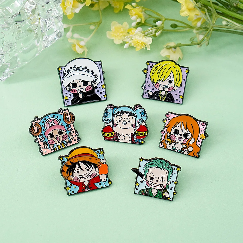 

Набор из 7 эмалевых значков One Piece: милые броши с Луффи, Зоро, Нами, Санджи, аниме-значки, кавайные значки для сумок, подарки для фанатов аниме