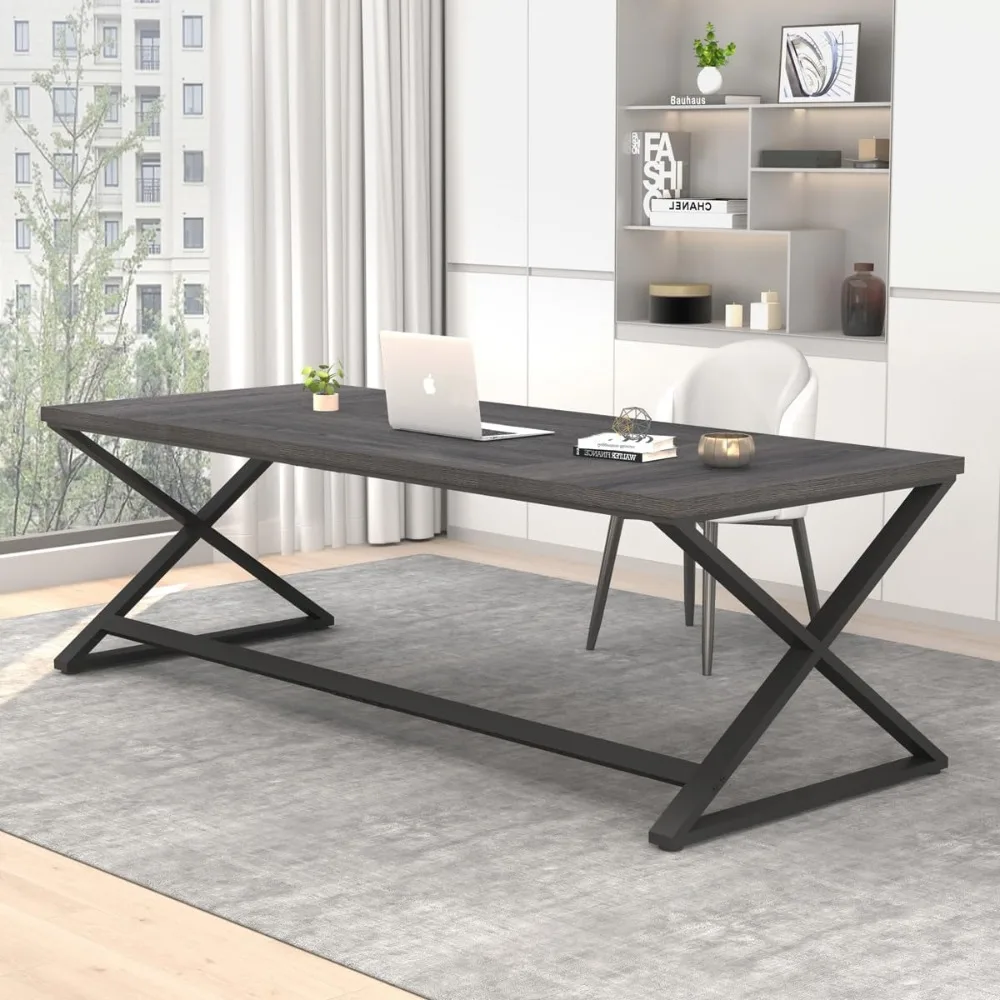 

70 Inch Large Desk, Long Computer Desk for Writing Study, Industrial Home Office Work Executive Desk for Bedroom, Wood Metal Pc