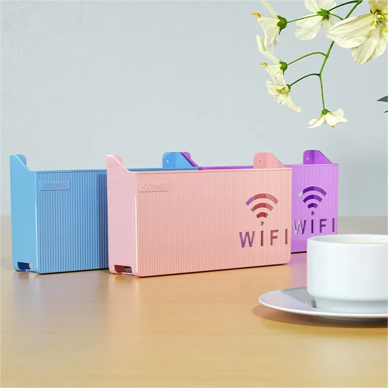 Wall-mounted wireless WIFI router rack PP plastic network cable power supply bracket media box game console storage box