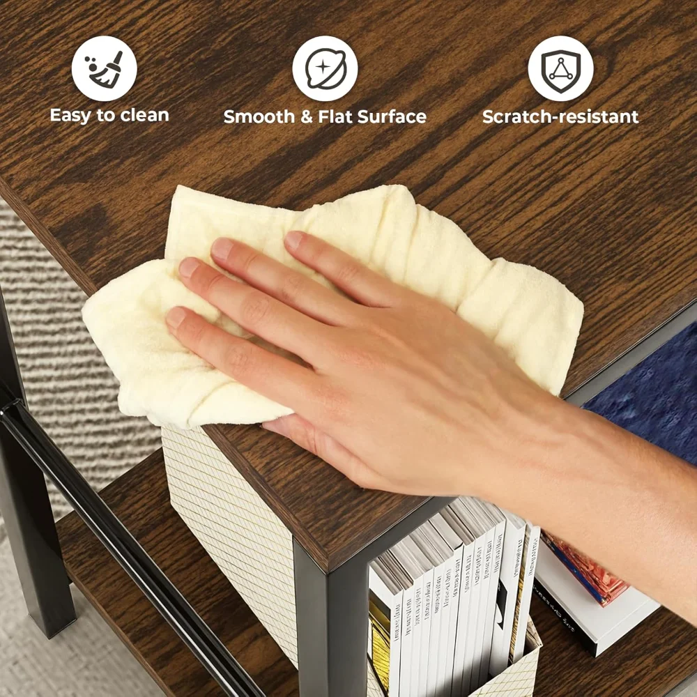 G-Shaped End Table - Small Side Table for Living Room, Bedside Table with Storage Shelf, Corner Tables for Small Spaces