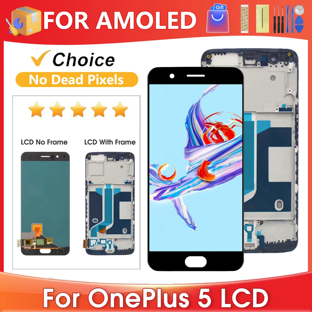 

5,5 ''для OnePlus 5 для AMOLED 1 + 5 A5000, ЖК-дисплей, сменный преобразователь сенсорного экрана в сборе