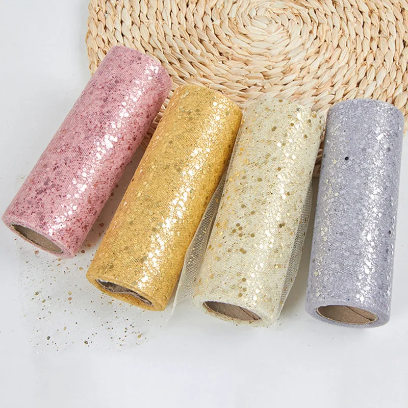 10Yard/Roll Christmas Powder Ribbon Glitter Powder Gauze Fabric Sequin Tulle Roll DIY Wedding Birthday Xmas Party Decoration