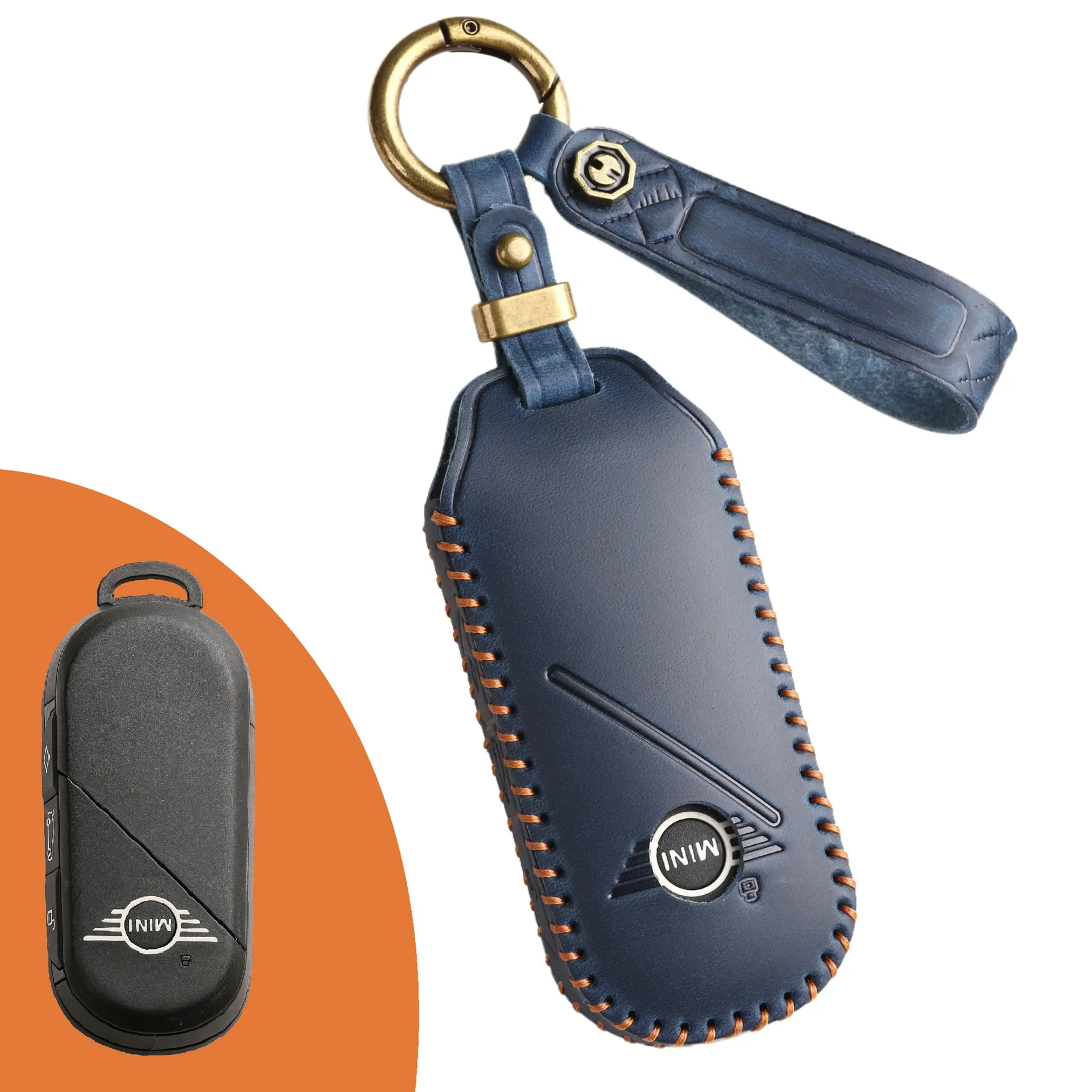 Leather Car Fob Key Case Cover Protector for Bmw Mini Countryman Cooper One 2023 2024 Remote Accessories Holder Shell Keychain