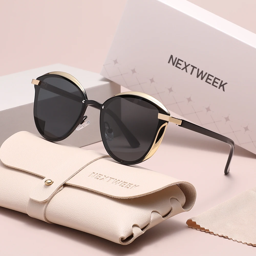 

NEXTWEEK UV400 Women Sunglasses Cat Eyes Frame Polarized Glasses For Ladies Vacation Leisure Eyewear