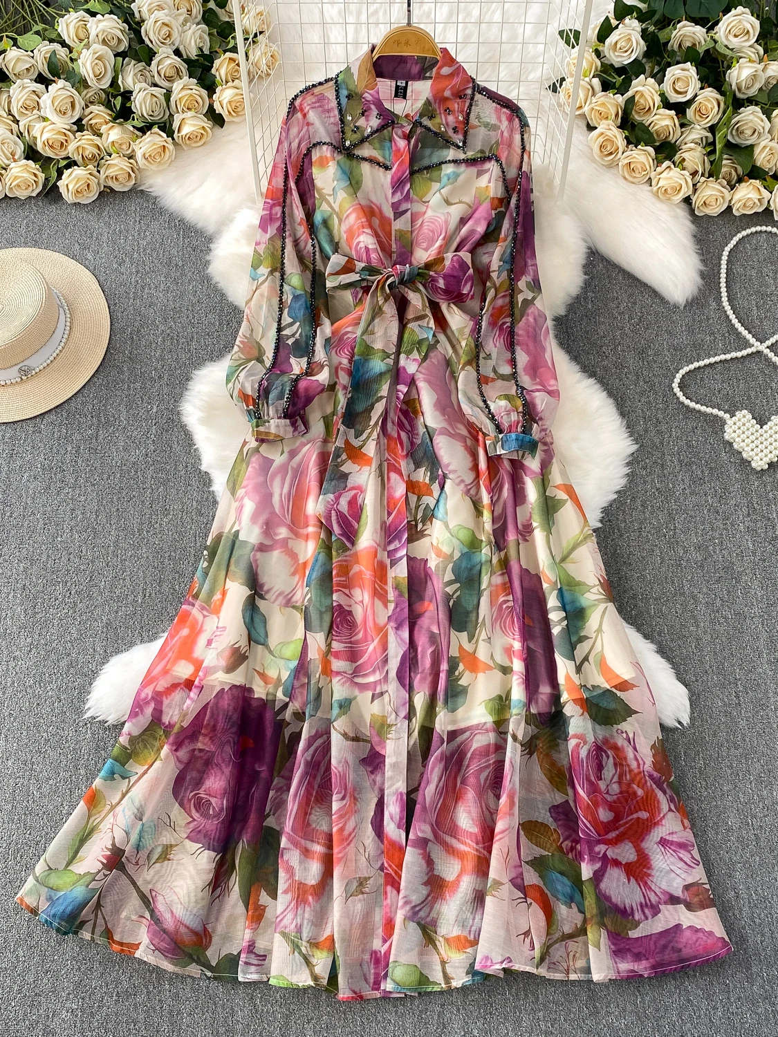 

Женское осеннее платье с принтом, украшенное драгоценными камнями и бриллиантами, с эффектом похудения, красивое, праздничное, с пышной юбкой, длинное