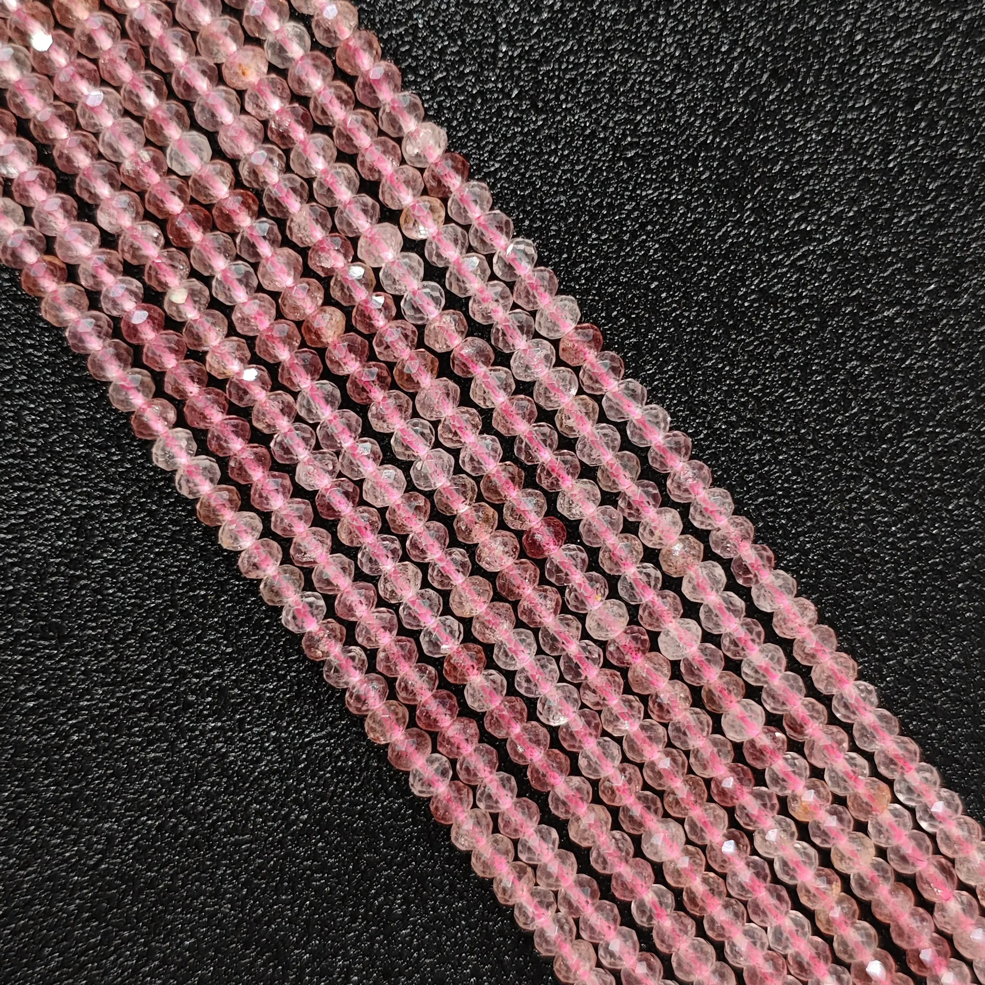 4x3mm Natural Strawberry Quartz Faceted Rondelle Loose Beads Pink Crystal Micro Gemstone Spacer Element for Delicate Jewelry