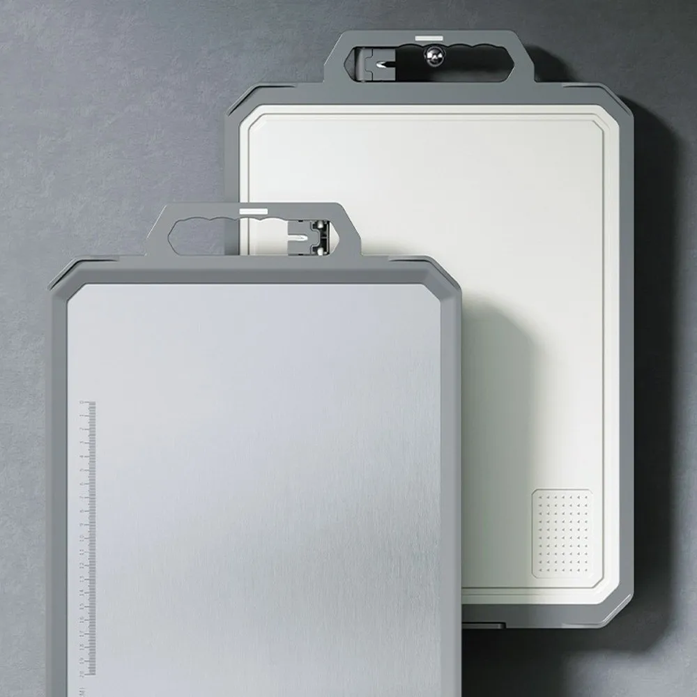 

Double Sided Chopping Board Stainless Steel Anti-Slip Cutting Board with Sharpener Multifunctional Chopping Block