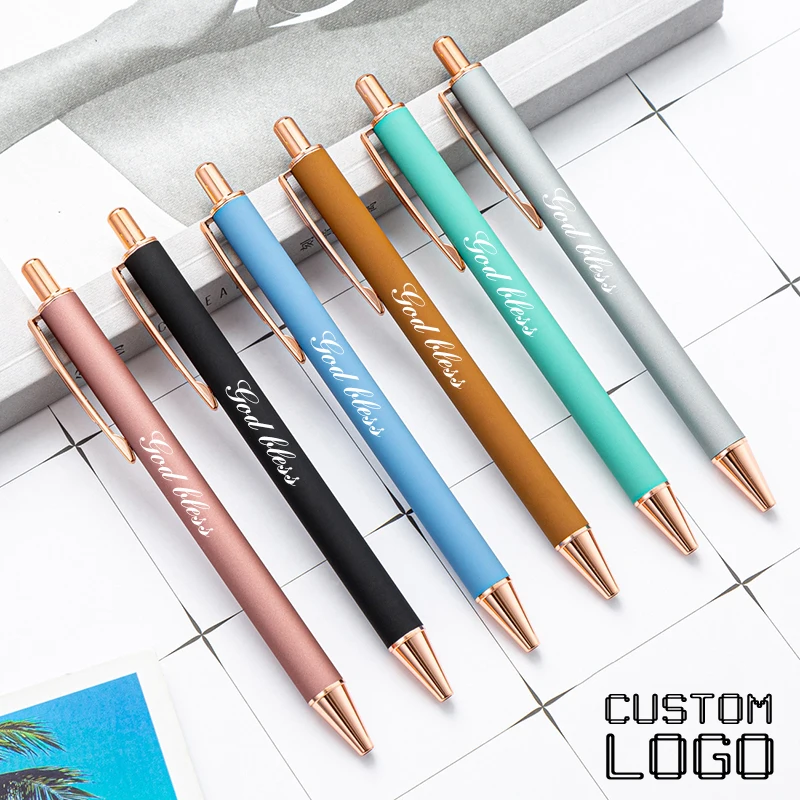 New Creative Custom Logo Glue Spraying Metal Ball Point Pen Can Laser Engrave Business School Office Stationery Gift Signing Pen