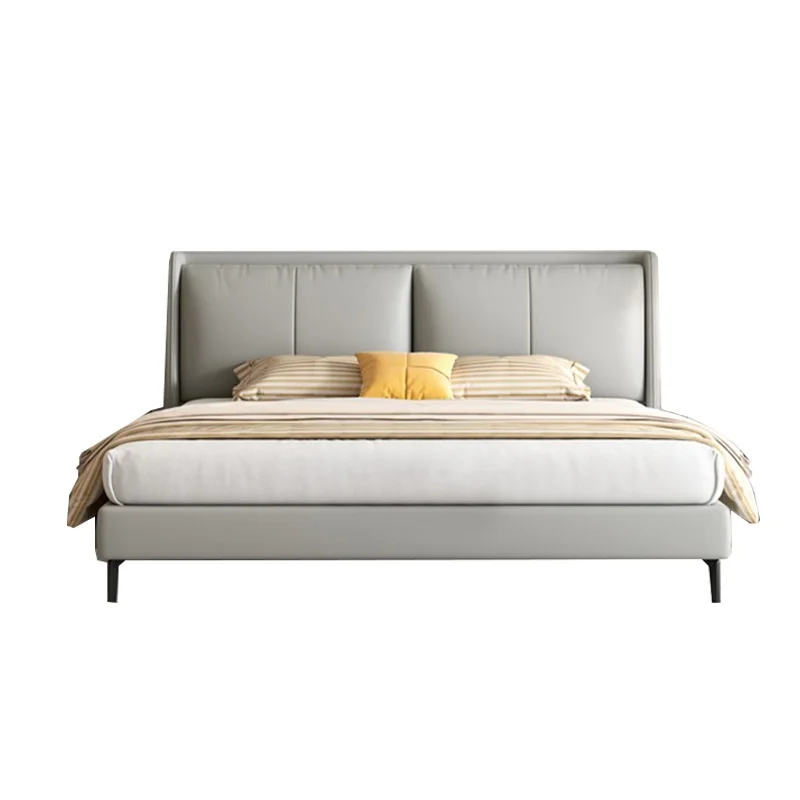pm-Modern Luxury Caramel Leather Storage Bed Frame Hydraulic Gas Lift Upholstered Queen Size Bed Partitioned Storage Heavy Duty