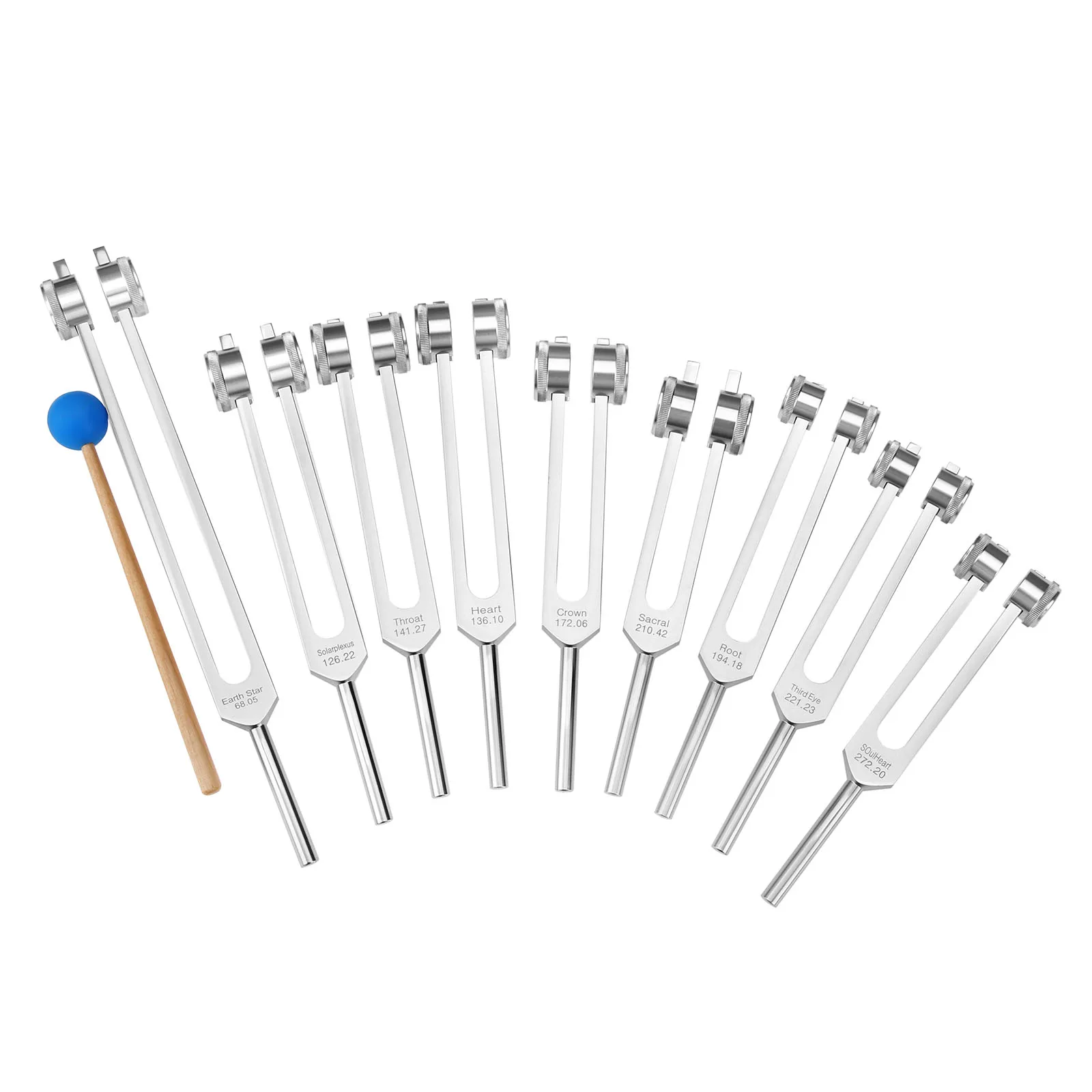 

9pcs Silver Tuning Forks Chakras Kit+ Silicone Mallets+Bag 126.22-272.2 Hz Frequencies Healing/Sound Therapy/Musical Instrument