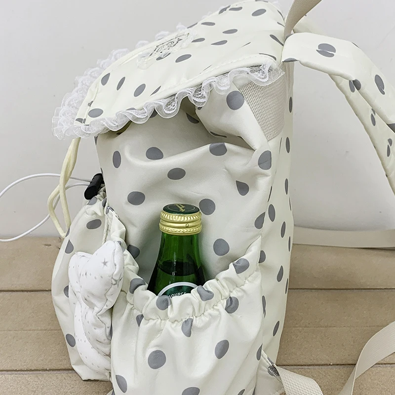 Angel Wings Polka Dot Studenten-Rucksack mit Kordelzug, koreanische süße süße Schultasche aus Nylon, leichte, lässige, geräumige Reisetasche – Detail 2