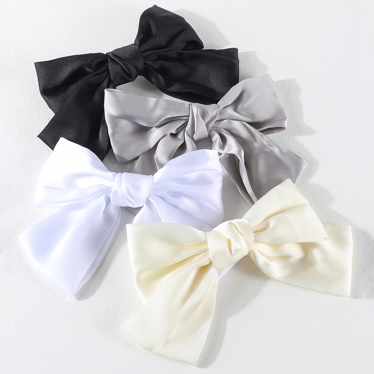 4Pcs Sweet Bow Hairpins for Women Solid Color Bowknot Hair Clips Girls Satin Butterfly Barrettes Duckbill Clip Hair Accessories