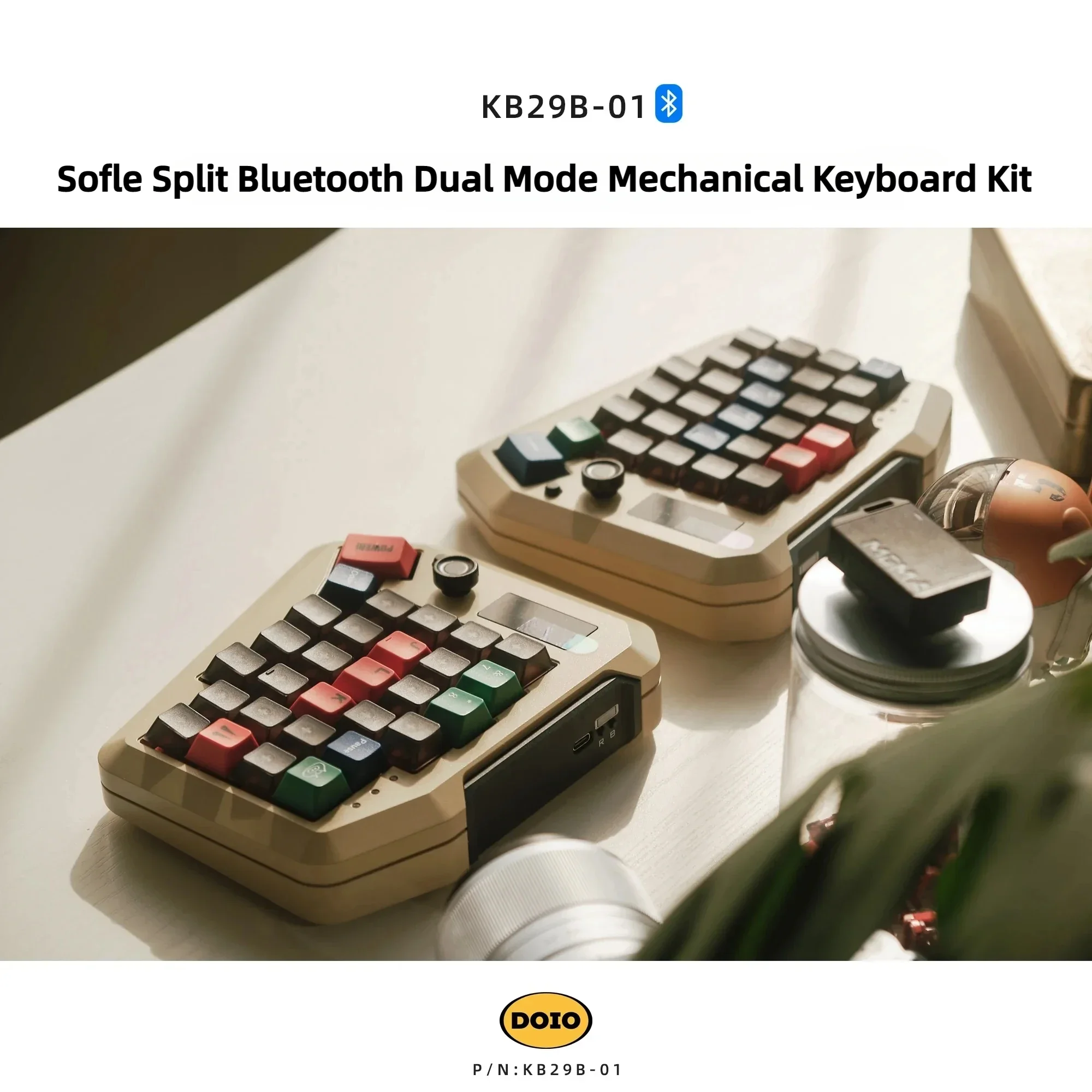 Doio KB29B-01 Sofle Split Keyboard Kit Wireless Dual Mode Aluminium Alloy Hot Swap Ergonomic OLED Screen One Handed Keyboard Kit