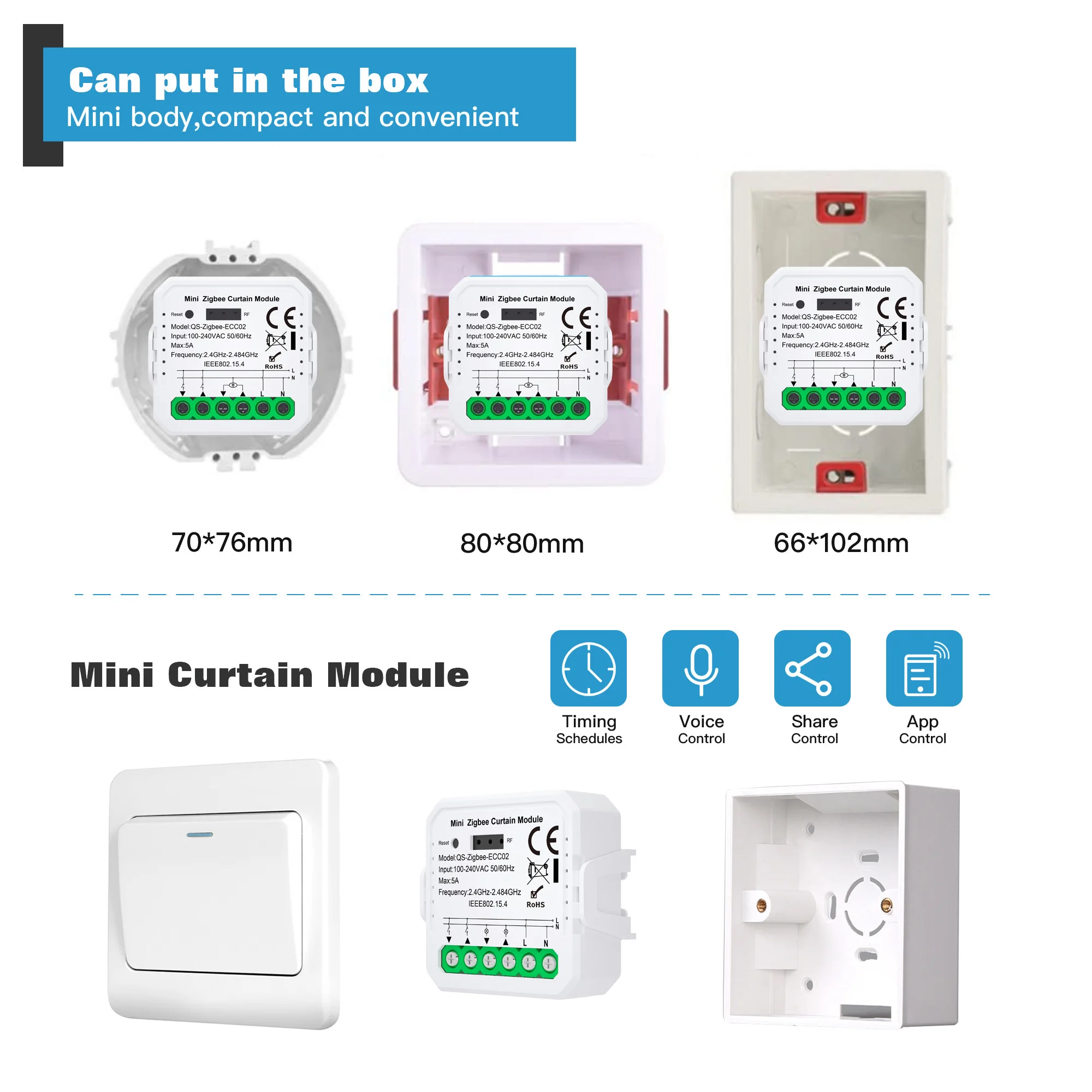 Tuya ZigBee/WiFi Smart Curtain Switch Module For Roller Shutter Blinds Motor DIY RF Function Switch Support Google Home Alexa