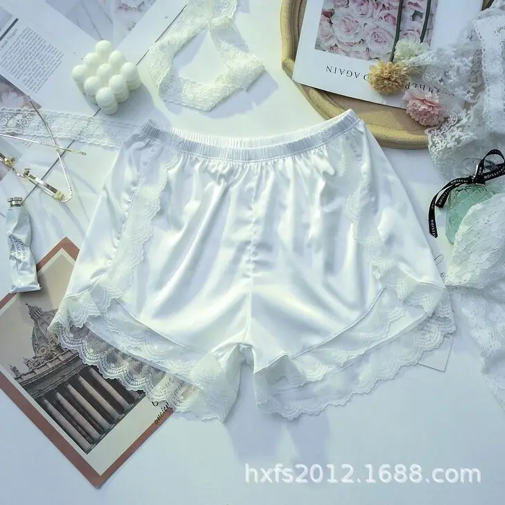 Women's Korean Style Ice Silk Lace Loose Fit Plus Size Anti-Glare Sleepwear Safety Pants for Inside & Outdoor Use