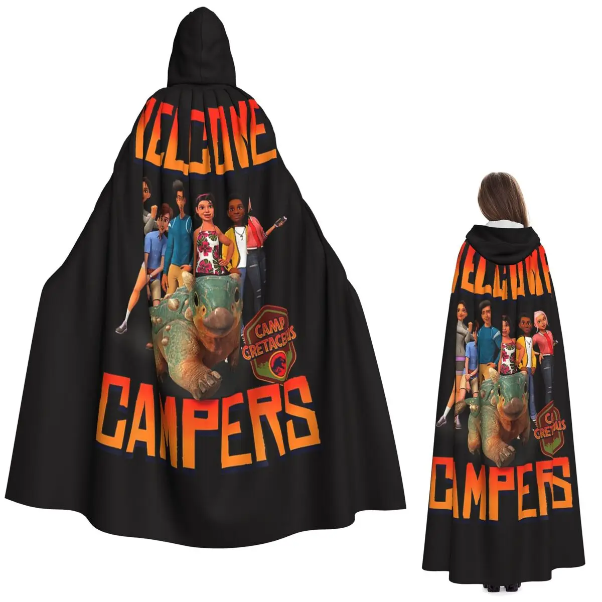 

Jurassic World Camp Cretaceous Welcome Campers Group Long Hooded Cloak Witch Medieval Costume Cosplay Cape HalloweenVampire