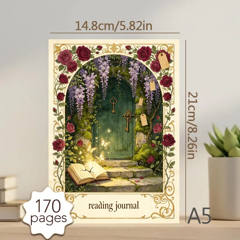 A5 Reading Journal, Vintage Floral Garden Door Pattern,Gift for Book Enthusiasts to Record Quotes, Reflections & Book Notes