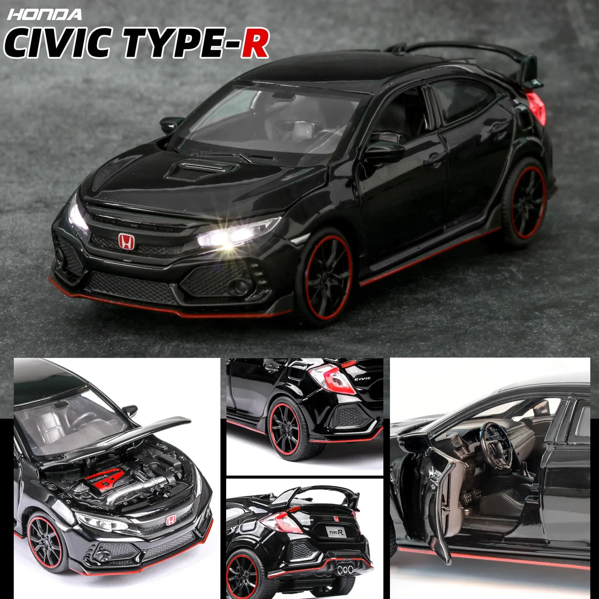 1:32 Honda CIVIC TYPE-R Auto Giocattolo Per Bambini Diecast Modello Tirare Indietro Porte Apribile Suono Luce Collezione Regalo Ragazzi A109