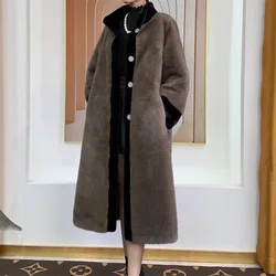 Elegant Faux Mink Fur Coat Women Winter Long Jacket Middle-aged Elderly Mother Cashmere Overcoat Noble Warm Parkas Black Outwear