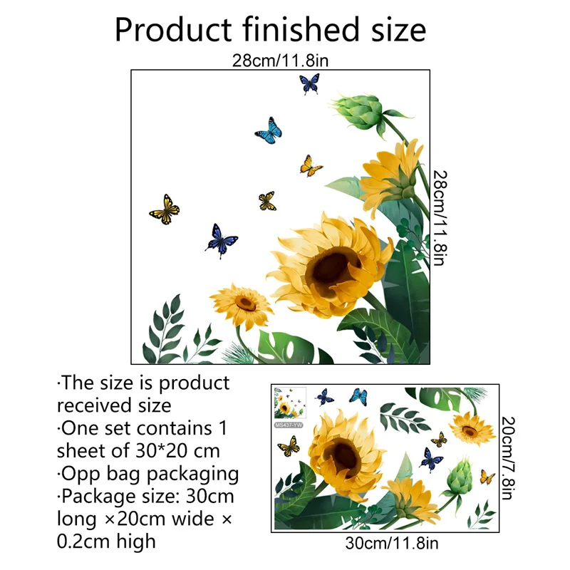M19 Pflanzen Blumen Sonnenblumen Schmetterlinge Wanda uf kleber Toiletten aufkleber Badezimmer Toiletten abdeckung Kühlschrank Aufkleber WC Dekoration – Detail 20