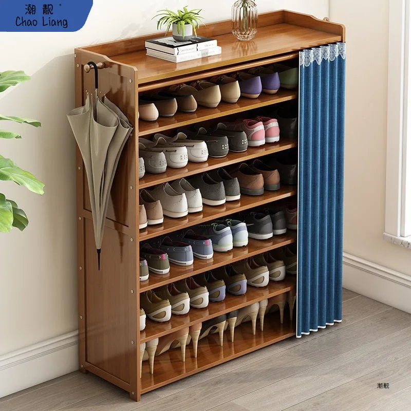 Nanzhu shoe rack simple multi-layer household door economical large-capacity solid wood storage rack dust-proof new product