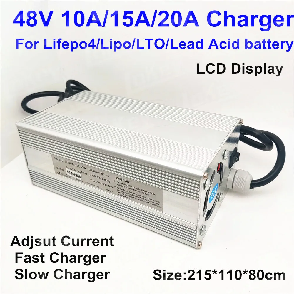 48V 10A 15A 20A 13S 54.6V 58.8V 16S 58.4V Inteligentna regulacja szybkiej ładowarki z wyświetlaczem LCD lifepo4 lipo LTO GEL AGM akumulatory