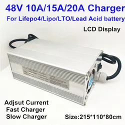 48V 10A 15A 20A 13S 54.6V 58.8V 16S 58.4V Inteligentna regulacja szybkiej ładowarki z wyświetlaczem LCD lifepo4 lipo LTO GEL AGM akumulatory kwasowo-ołowiowe