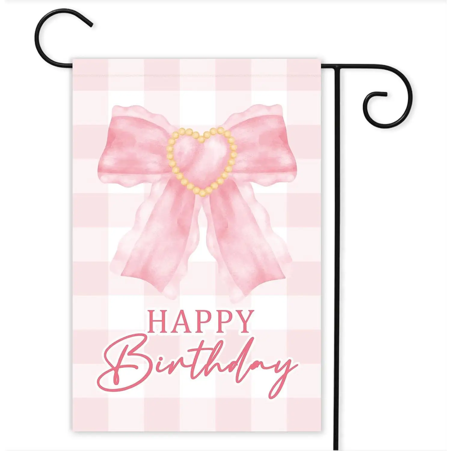 Pink Bow Happy Birthday Garden Flag Single-sided Printing 12x18 Inch Outdoor Decorative Flag for Birthday Party Decorations