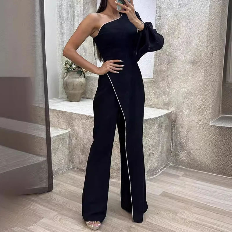 BKLD موضة مثير فانوس واحد كم خارج الكتف عالية الخصر قطري طوق غير المتماثلة بذلة رومبير مكتب الحفلات الزي #1