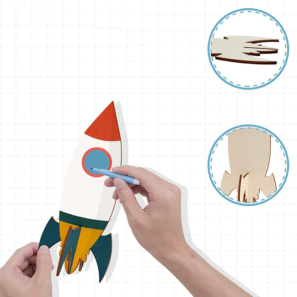 1 ชุด 12 Rocket งานฝีมือไม้ที่ยังไม่เสร็จ DIY ชุดเด็กสี Space Handmade ตกแต่ง Miniatures ของเล่นกระตุ้นจินตนาการ