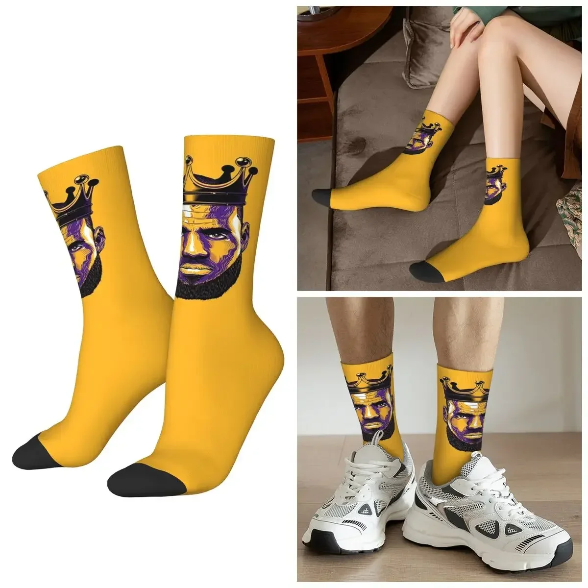 All Seasons King Lebron James Socks Harajuku Sport Middle Tube Socks Sweat Absorbing Stockings Men Women Valentine's Day Gifts