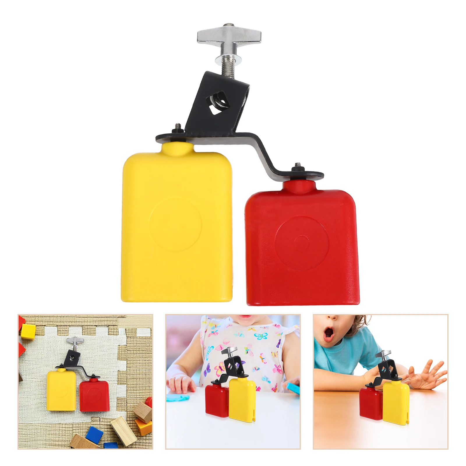 

Percussion Double Sambago Bell Dual Mounted Latin Cowbell Bells Bicolor Wooden Fish