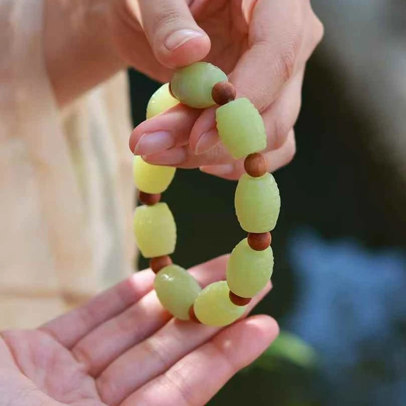Natural Hotan Jade Ruoqiang Yellow Old Material Vintage Bead Bracelet Men