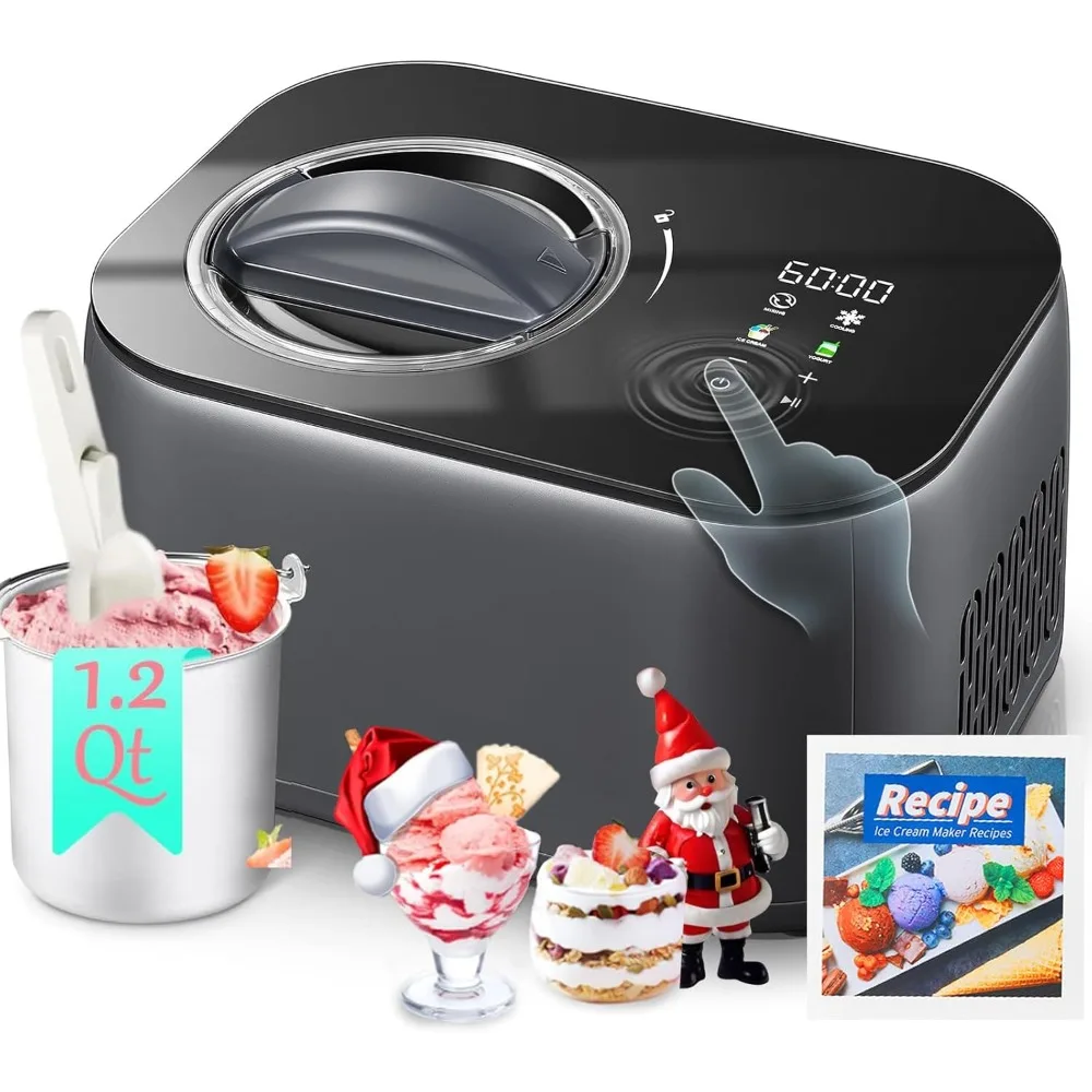 

Touch Screen 1.2-Quart Automatic Ice Cream Maker with Compressor, No Pre-freezing, 4 Modes Frozen Yogurt Machine