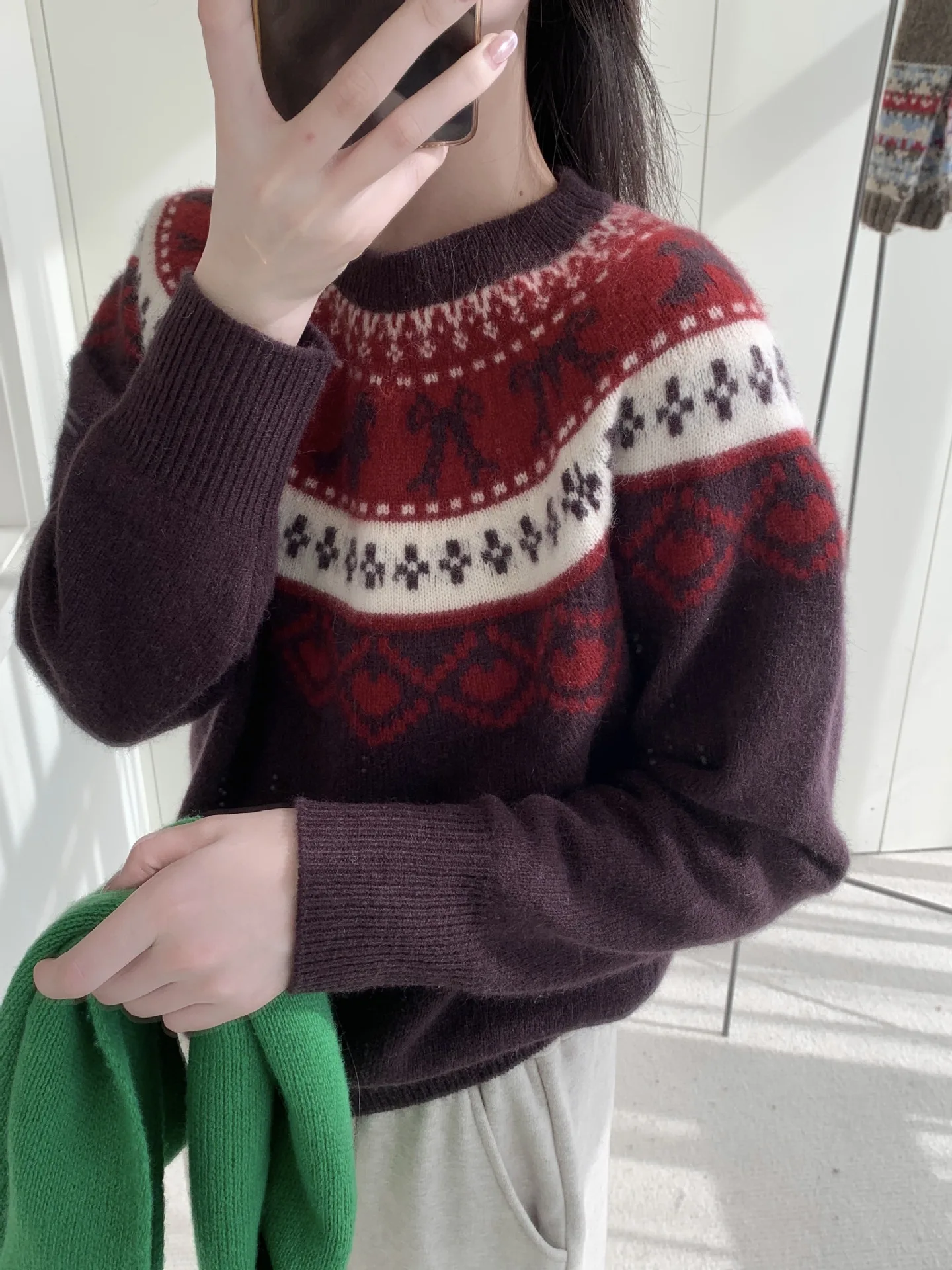 

Women's Woolen Sweater Korean Sweet and Jacquard Wool Velvet Knitted Sweater