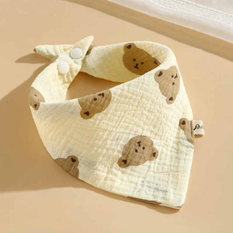 Newborn Drooling Bib Gauze Handkerchief  Bib Organic Cotton Soft And Absorbent Baby Scarf Cute Cartoon Bear Print