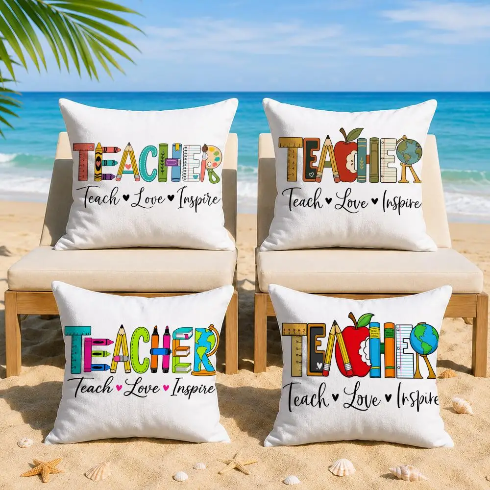 Teach Love Inspire Cushion Cover Short Plush Soft Double-Sided Printing Pillow Case Cozy Sofa Bedroom Home Decor Gift