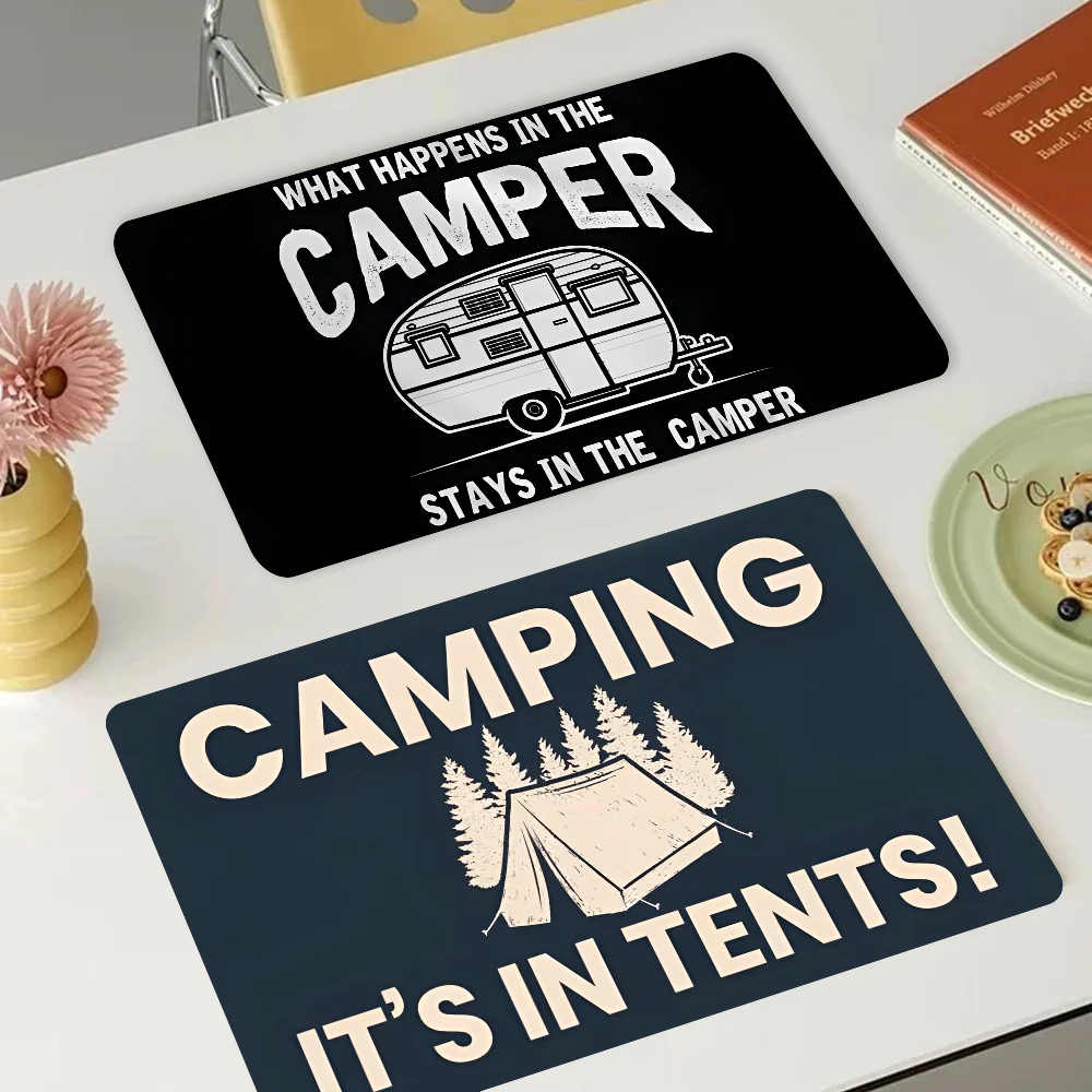 

Happy Campers Kitchen Draining Mat Non-slip Drain Dish Mats Coffee Pad Heat Resistant Placemat Dinnerware Dustproof Pads