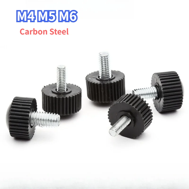 5Pcs Black Round Head Handle Hand Screw round Knurled Carbon Steel plastic Thumb Screw Plastic Tighten Bolt Knob M4 M5 M6