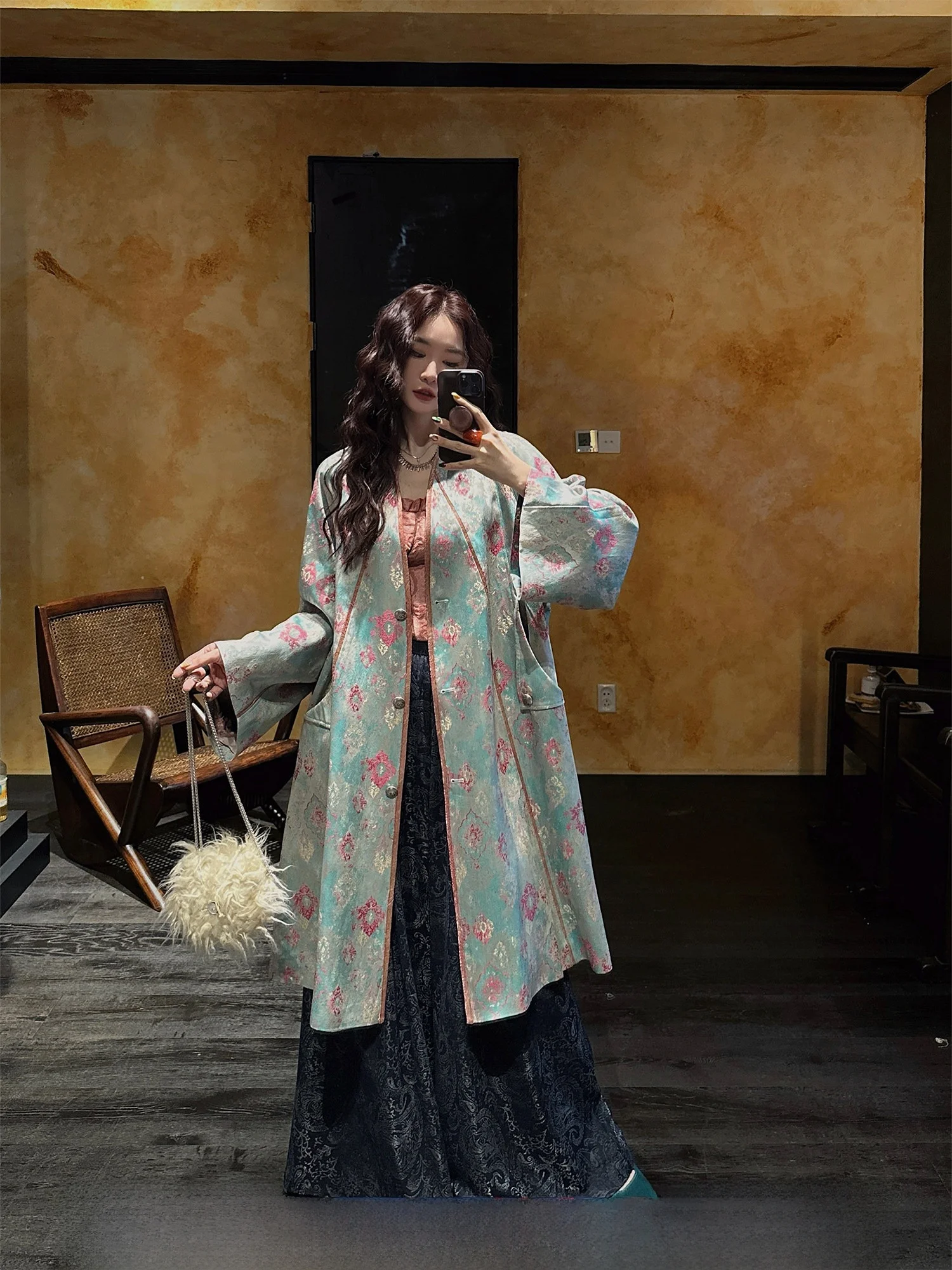 

Sanji Bla Flower Women's Woolen Coat Embroidered Floral Design 3D Relief Texture Korean Sle Straight Cut Long Sve